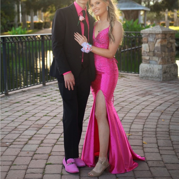 Worn once, hot pink, sparkly, prom dress!